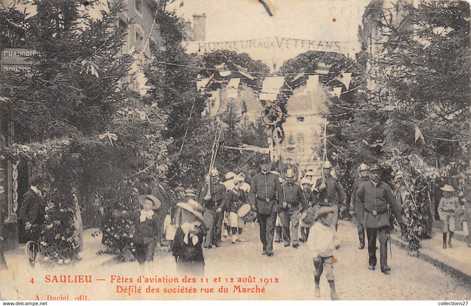 21-SAULIEU- FÊTE D'AVIATION DES 11 ET 12 AOÛT 1912- DEFILE DES STE RUE DU MARCHE - Saulieu