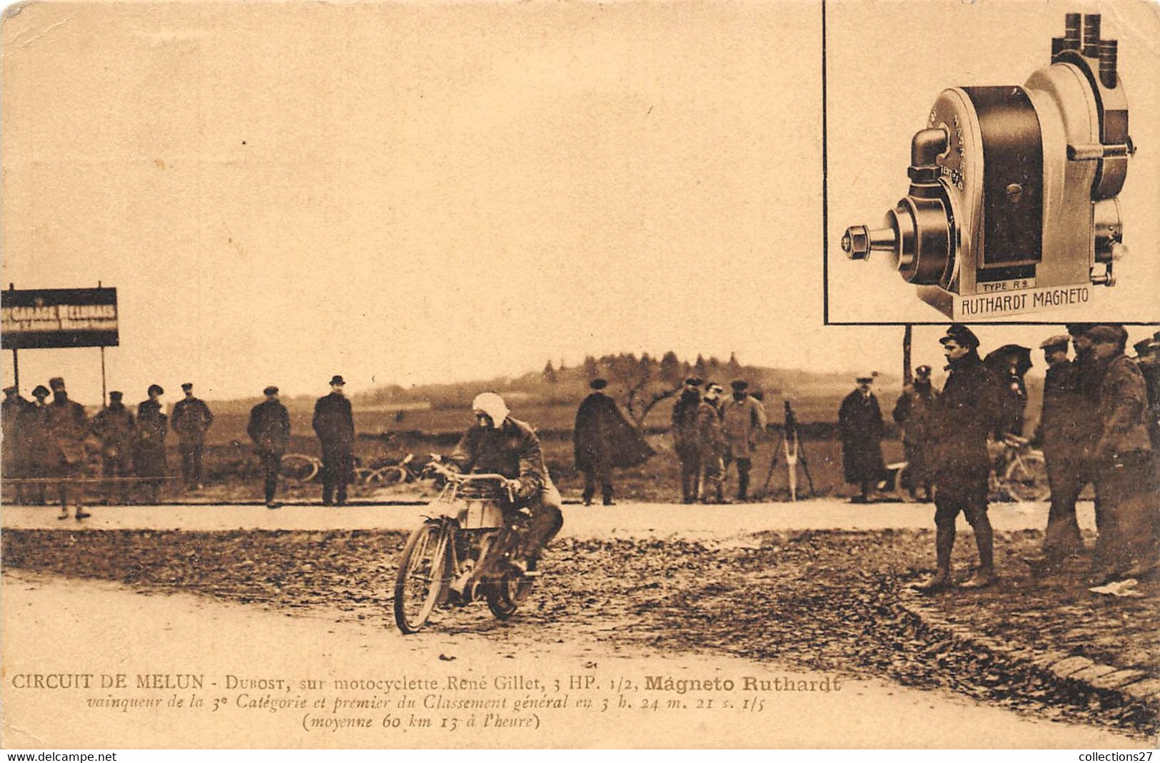 CIRCUIT DE MELUN- DUROST SUR MOTOCYCLETTE RENE GILLET- 3 HP - 1/2 MAGNETO RUTHARDT- VAINQUEUR DE LA 3e CATEGORIE - Sport Moto