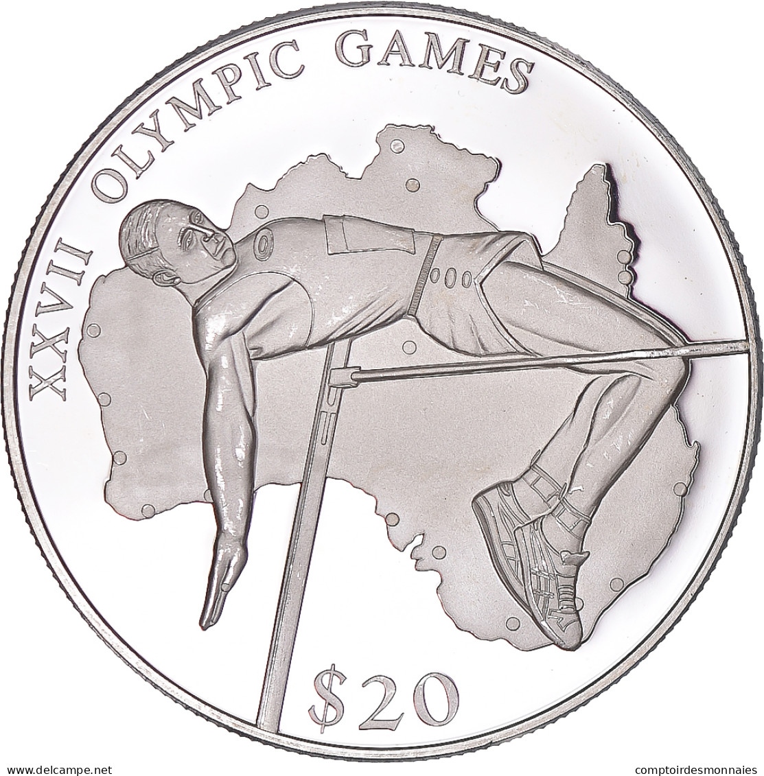 Monnaie, Libéria, Olympic Games, 20 Dollars, 2000, High Jump, SPL, Argent - Liberia