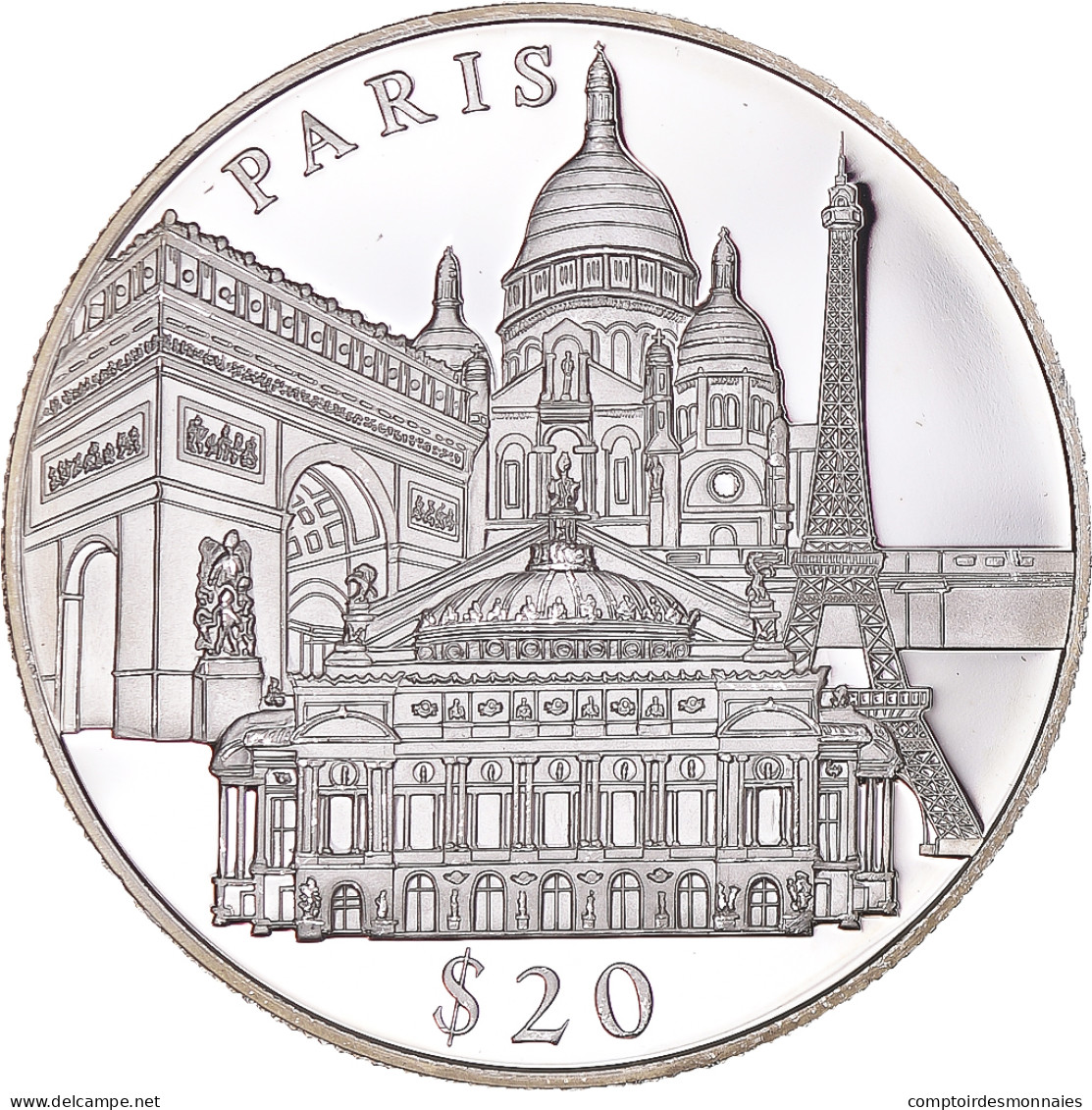 Monnaie, Libéria, 20 Dollars, 2000, PARIS, SPL, Argent - Liberia