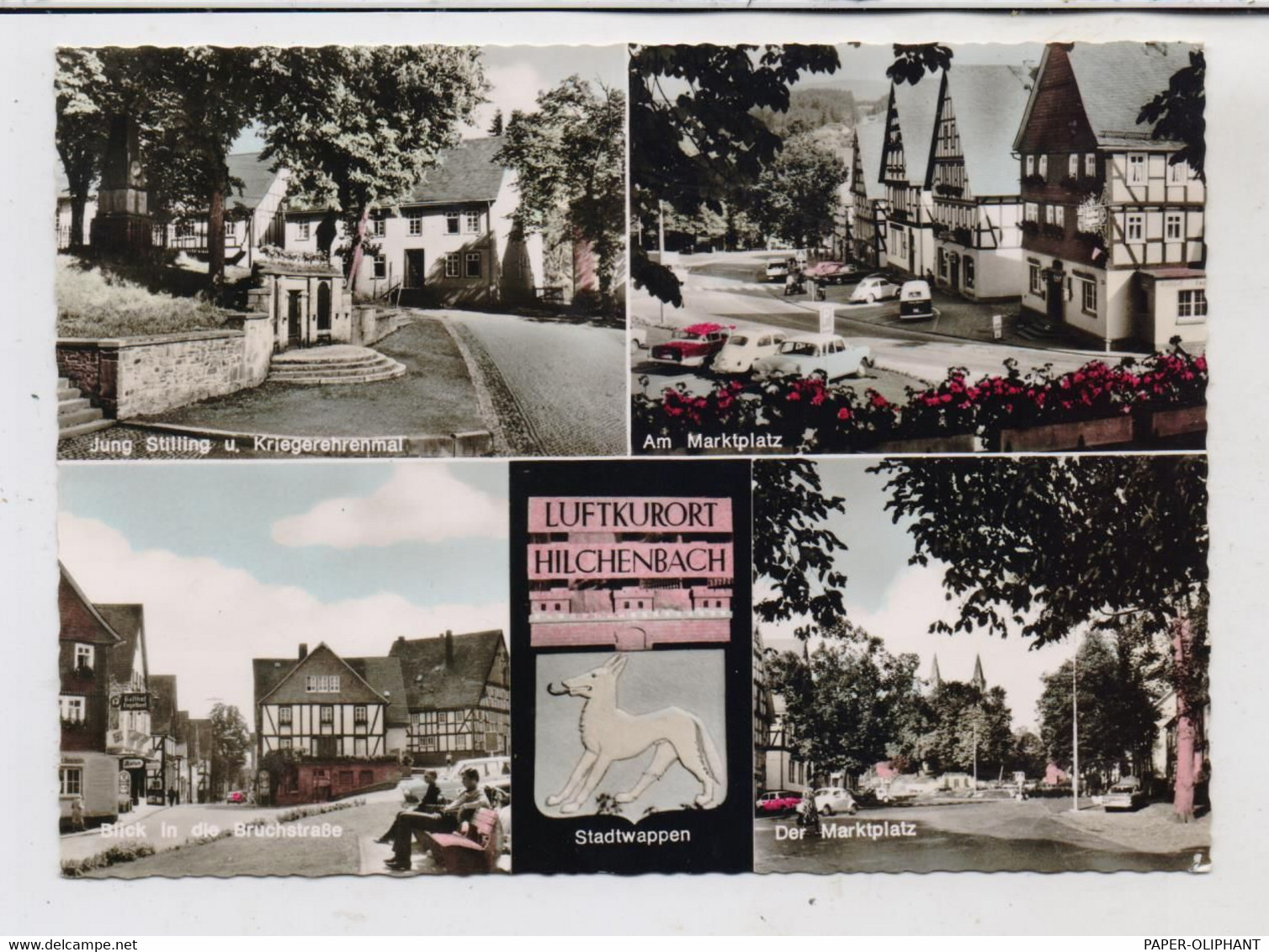 5912 HILCHENBACH, Bruchstrasse, Marktplatz, Krigerehrenmal, Stadtwappen.... Anfang 60er Jahre - Hilchenbach