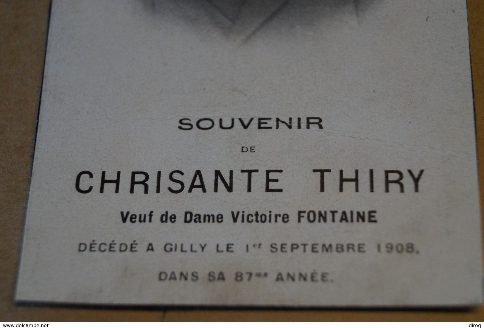 Chrisante Thiry,décédé à Gilly Le 1/09/1908 à L'age De 87 Ans - Décès