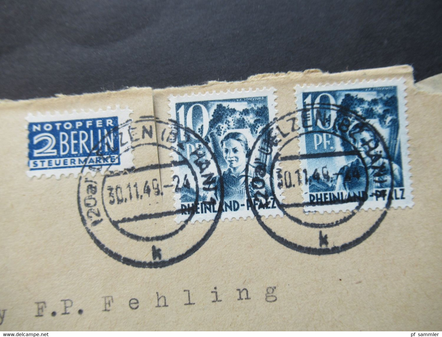 Französische Zone Rheinland Pfalz Nr.3 MeF  30.11.1949 Mit Notopfer Marke Umschlag Saatgut Heinr. Gerke Uelzen Hannover - Rheinland-Pfalz