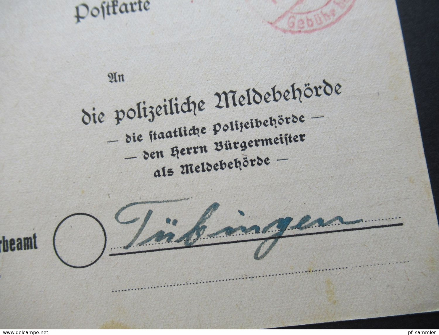 Französische Zone Wohnungsbau-Abgabe Nr.3  Roter Stempel Gebühr Bezahlt 19.11.1949 / Polizeiliche Meldebehörde Tübingen - Sonstige & Ohne Zuordnung