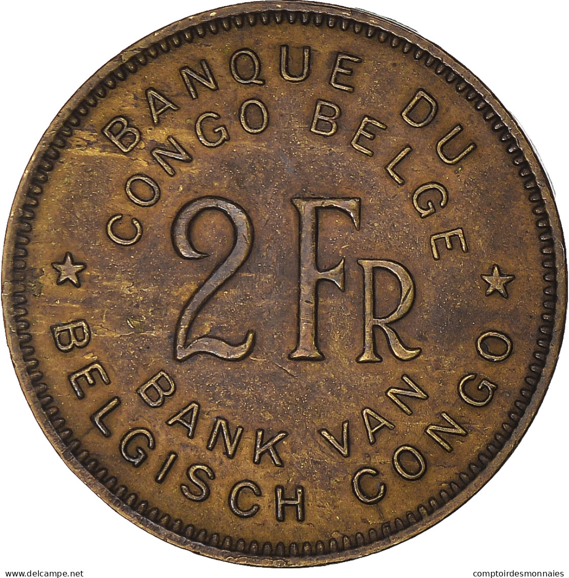 Monnaie, Congo Belge, Régence Prince Charles, 2 Francs, 1947, TTB+, Laiton - 1945-1951: Régence