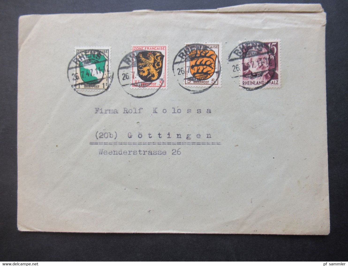 Französische Zone 1947 Rheinland Pfalz MiF Allg. Ausgabe Stempel Rhens Fernbrief Nach Göttingen - Renania-Palatinato