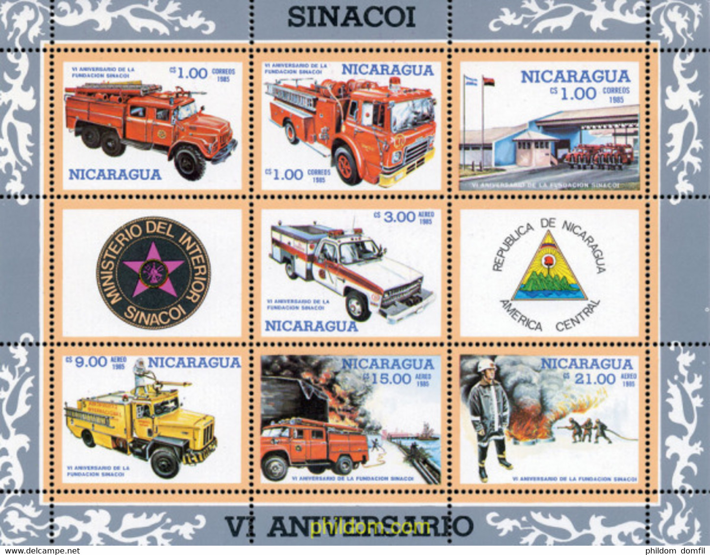 11458 MNH NICARAGUA 1985 6 ANIVERSARIO DE LA FUNDACION SINACOI - Sapeurs-Pompiers