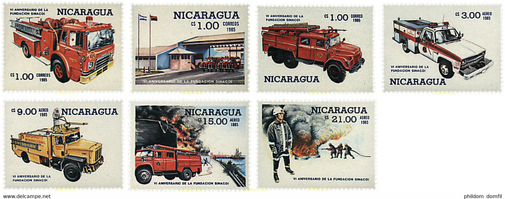 44937 MNH NICARAGUA 1985 6 ANIVERSARIO DE LA FUNDACION SINACOI - Sapeurs-Pompiers