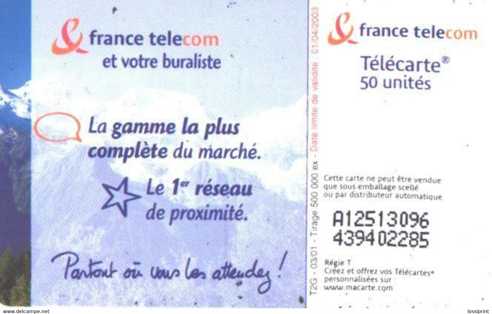 France:Used Phonecard, France Telecom, 50 Units, Mountains - 2001