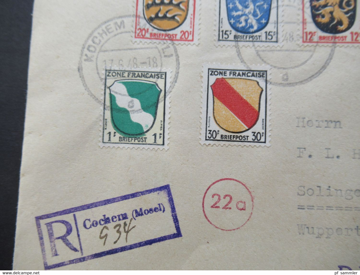 Französische Zone Allg. Ausgabe MiF Mit 9 Marken Einschreiben Fernbrief R-Zettel Als Stempel Cochem (Mosel) - Solingen - Andere & Zonder Classificatie