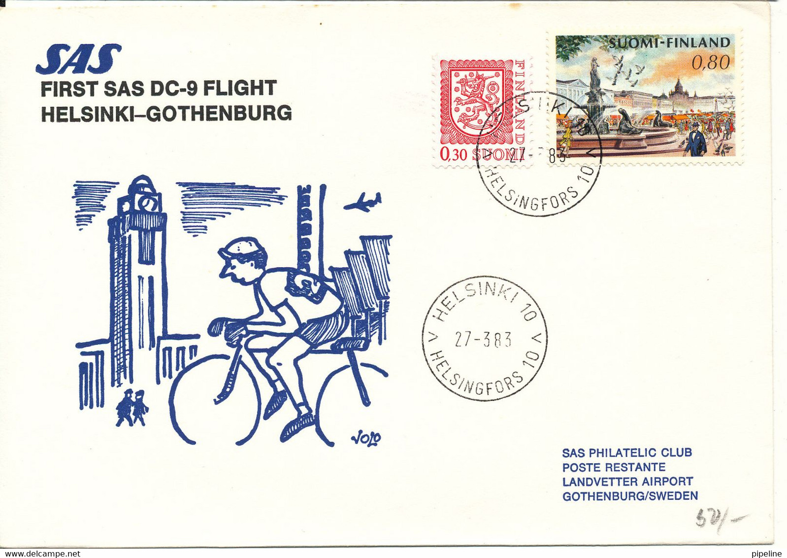 Finland Cover First SAS DC-9 Nonstop Flight Helksinki - Gothenburg 27-3-1983 - Covers & Documents