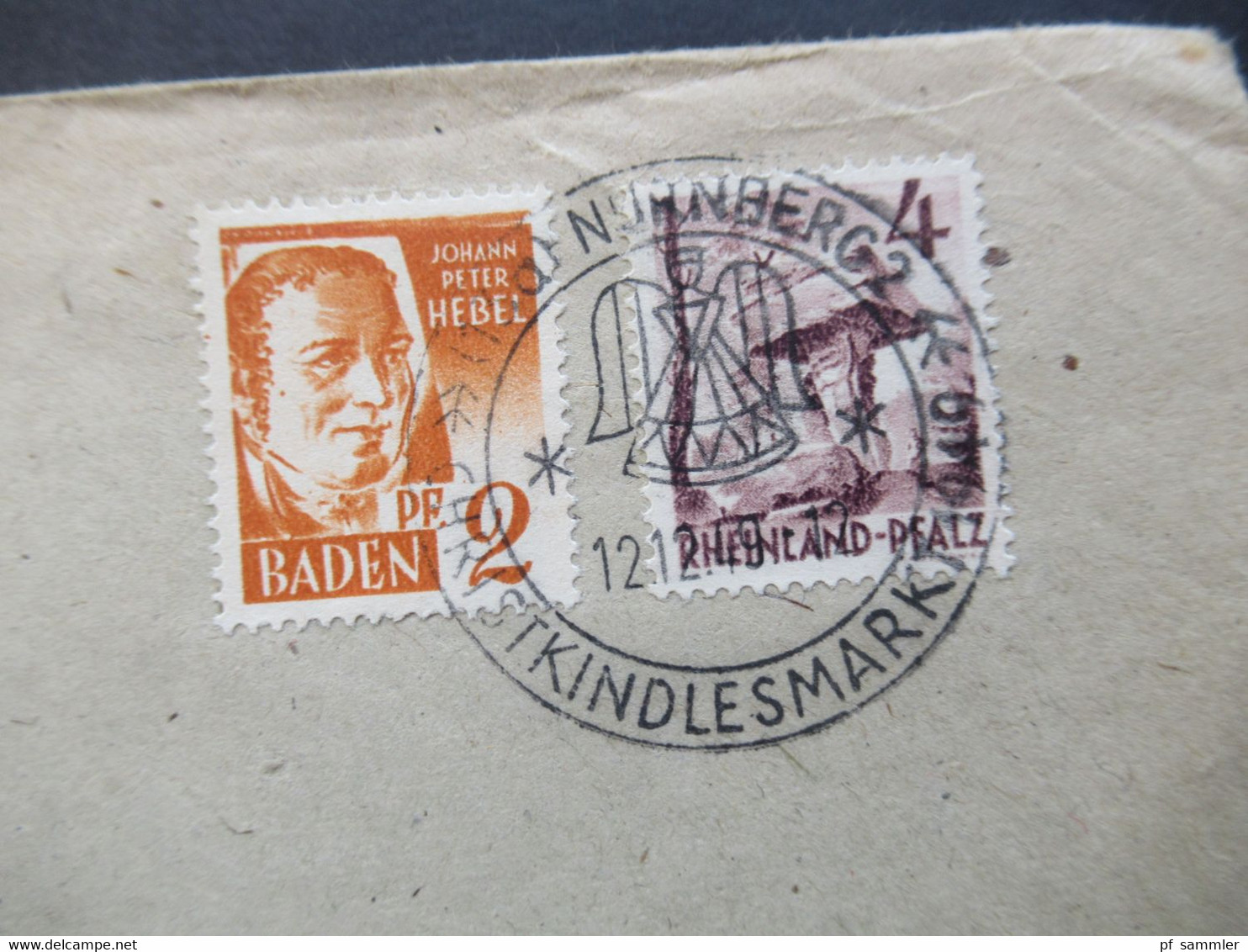 Französische Zone 1949 MiF Baden Und Rheinland Pfalz Mit Sonderstempel Nürnberg 2 Christkindlesmarkt Nach Erbach - Bade