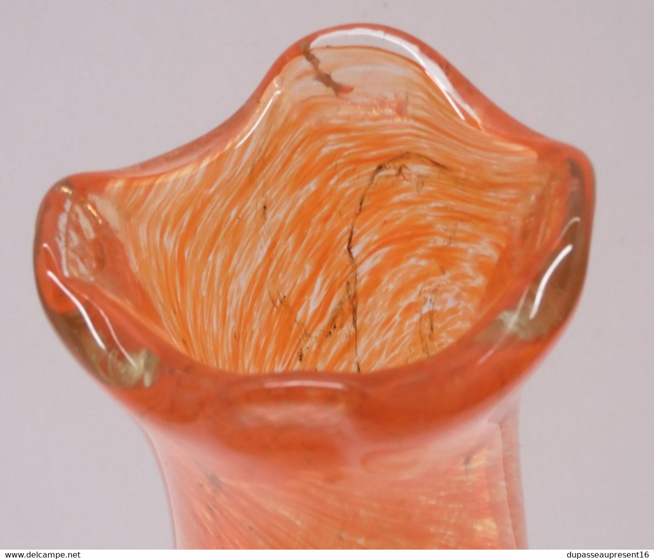 *JOLI VASE VERRE Soufflé VINTAGE INCOLORE & ORANGE Collection Déco XXe   E - Vasen