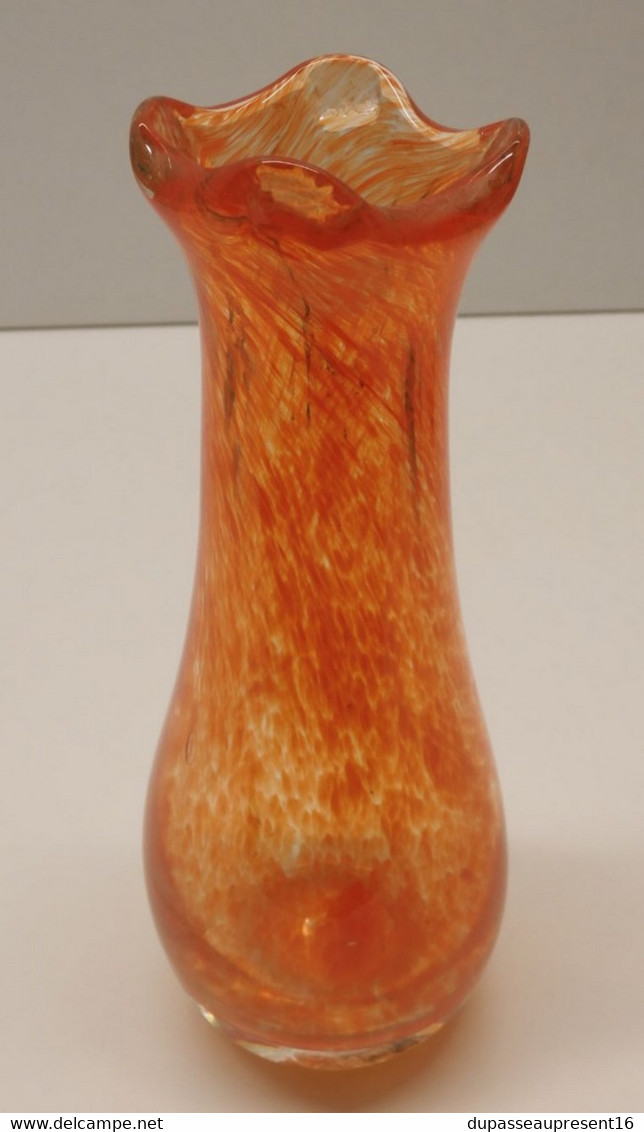 *JOLI VASE VERRE Soufflé VINTAGE INCOLORE & ORANGE collection déco XXe   E