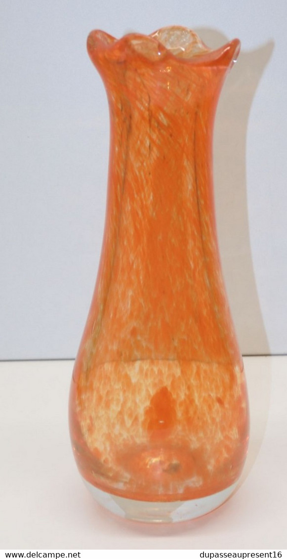 *JOLI VASE VERRE Soufflé VINTAGE INCOLORE & ORANGE collection déco XXe   E