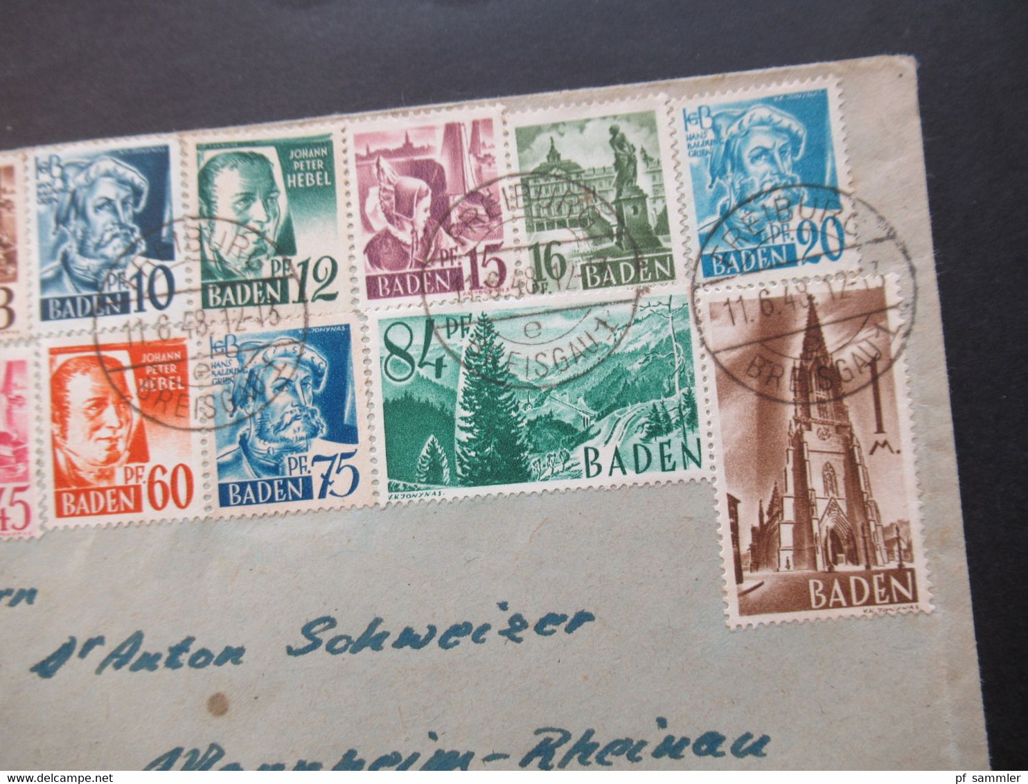 Französische Zone 1948 MiF Baden Und Württemberg / Buntfrankatur Mit 13 Marken Tagesstempel Freiburg (Breisgau) - Bade