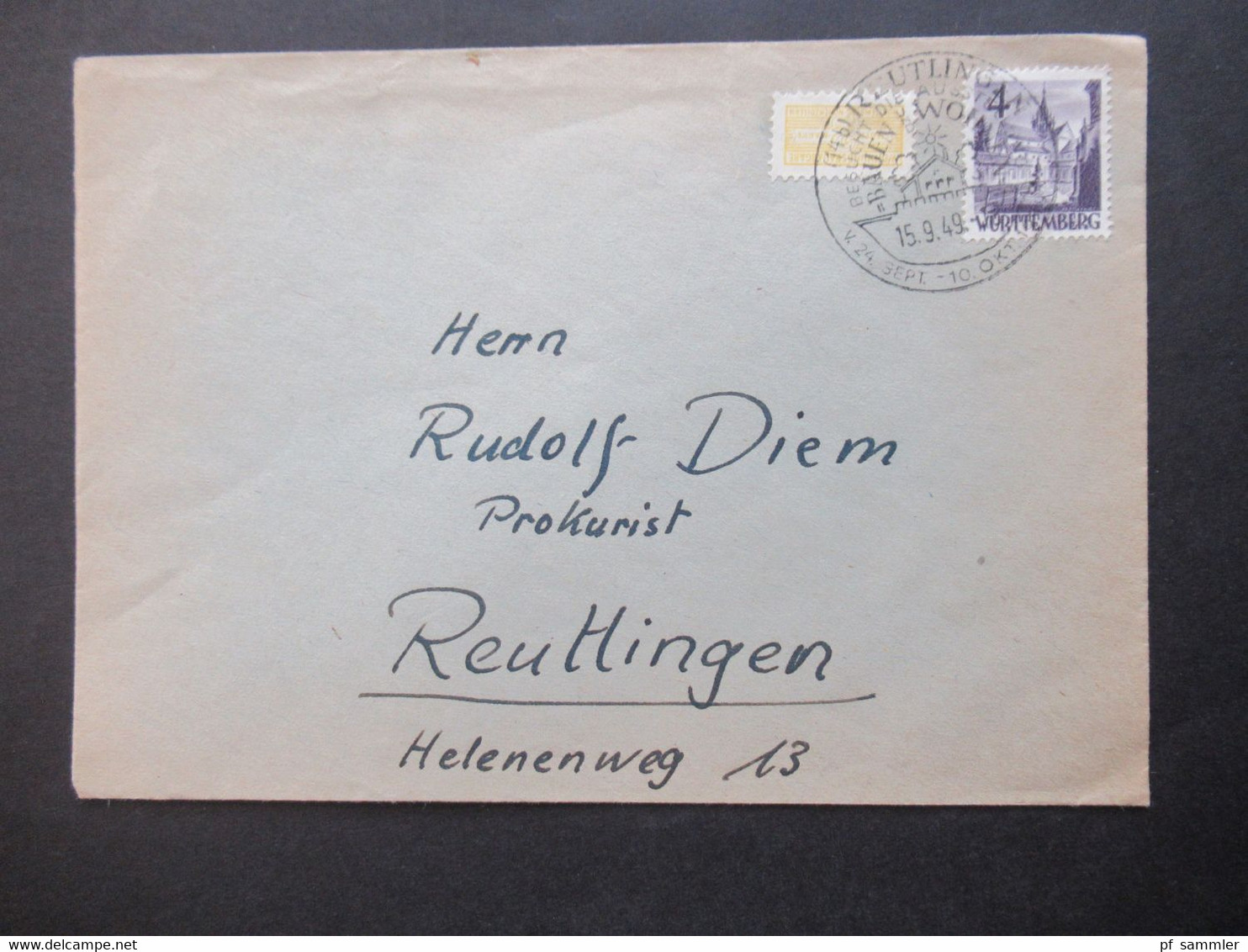 Französische Zone 1949 Württemberg Nr.29 Mit Wohnungsbau Abgabe Nr.3 Und Sonderstempel Reutlingen - Wurtemberg