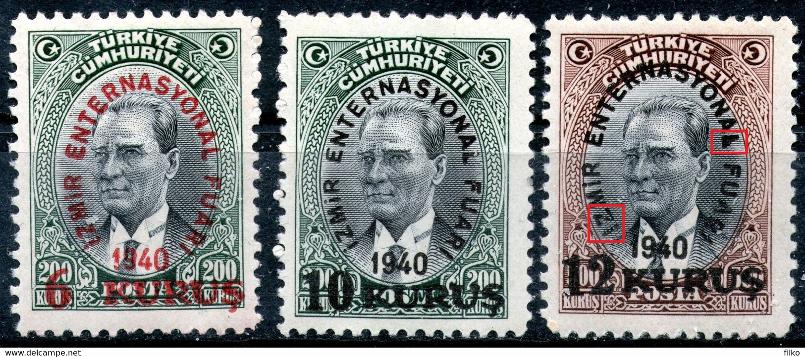 Turkey,1940,Ataturk,Mi#1083/1085,SG 1259/1261,error Shown On Scan,MNH * *,as Scan - Unused Stamps