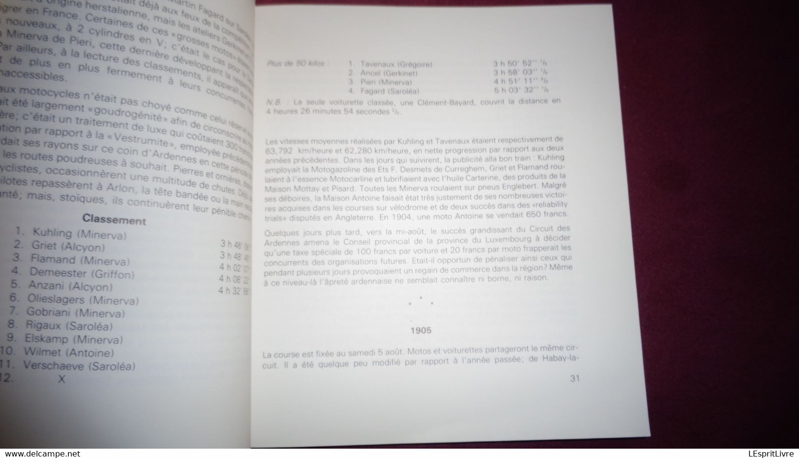 AU TEMPS DES PHARES A CARBURE Gaspard Motocyclisme Huy Moto FN Saroléa De Dion Bouton Minerva Wanderer Indian Scaldis