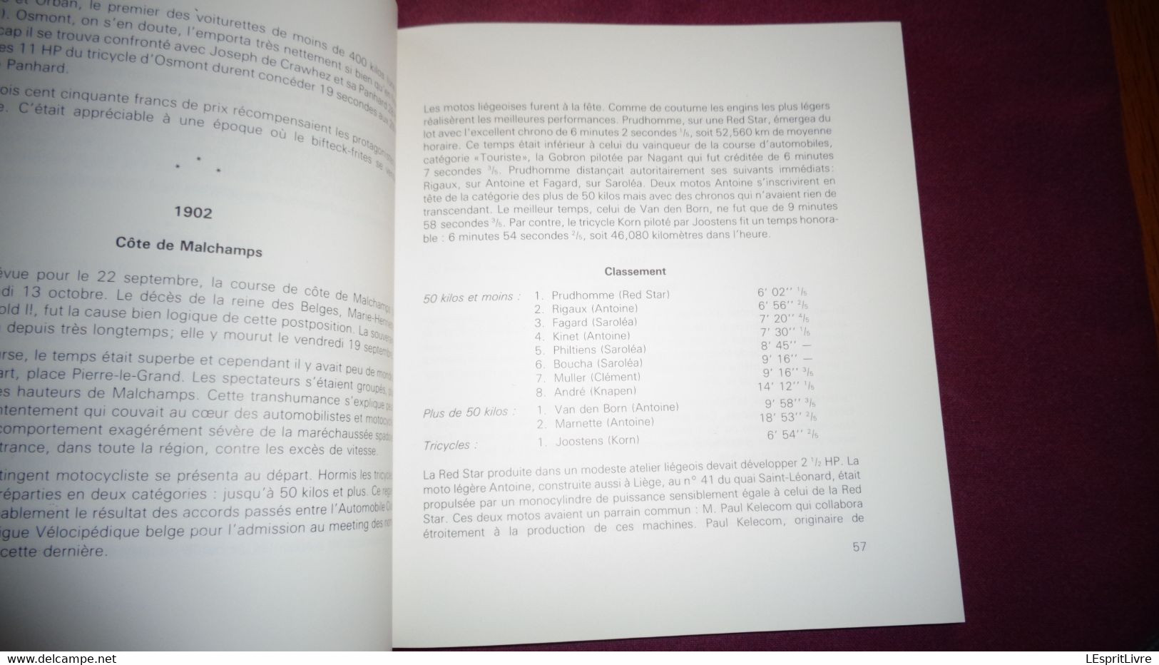 AU TEMPS DES PHARES A CARBURE Gaspard Motocyclisme Huy Moto FN Saroléa De Dion Bouton Minerva Wanderer Indian Scaldis