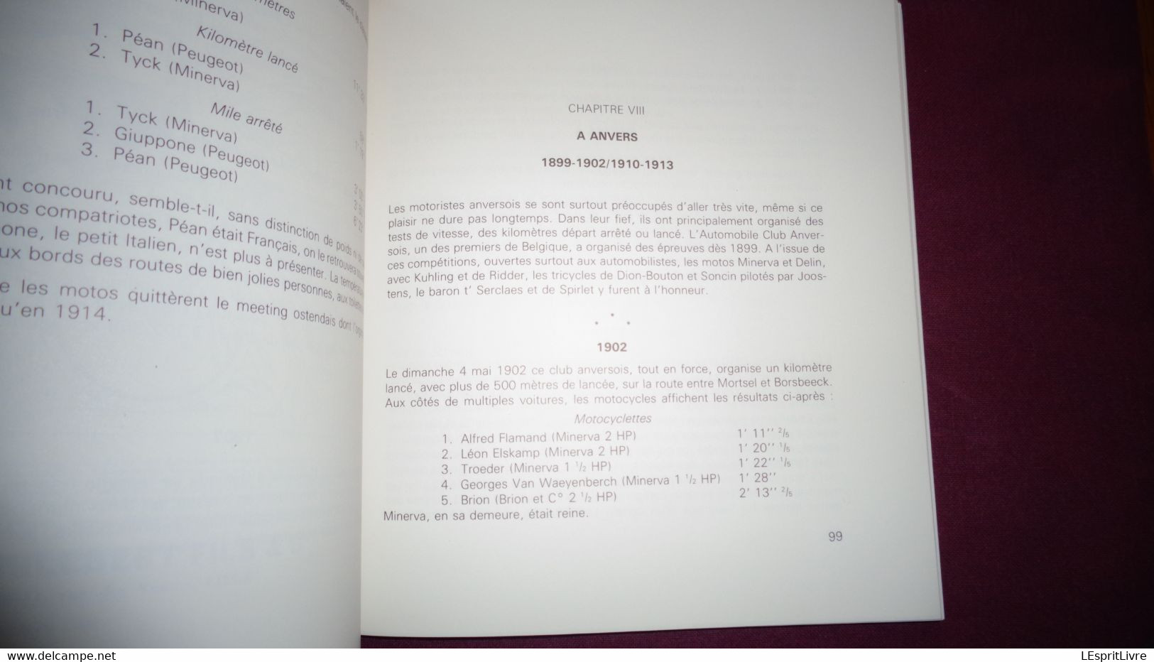 AU TEMPS DES PHARES A CARBURE Gaspard Motocyclisme Huy Moto FN Saroléa De Dion Bouton Minerva Wanderer Indian Scaldis