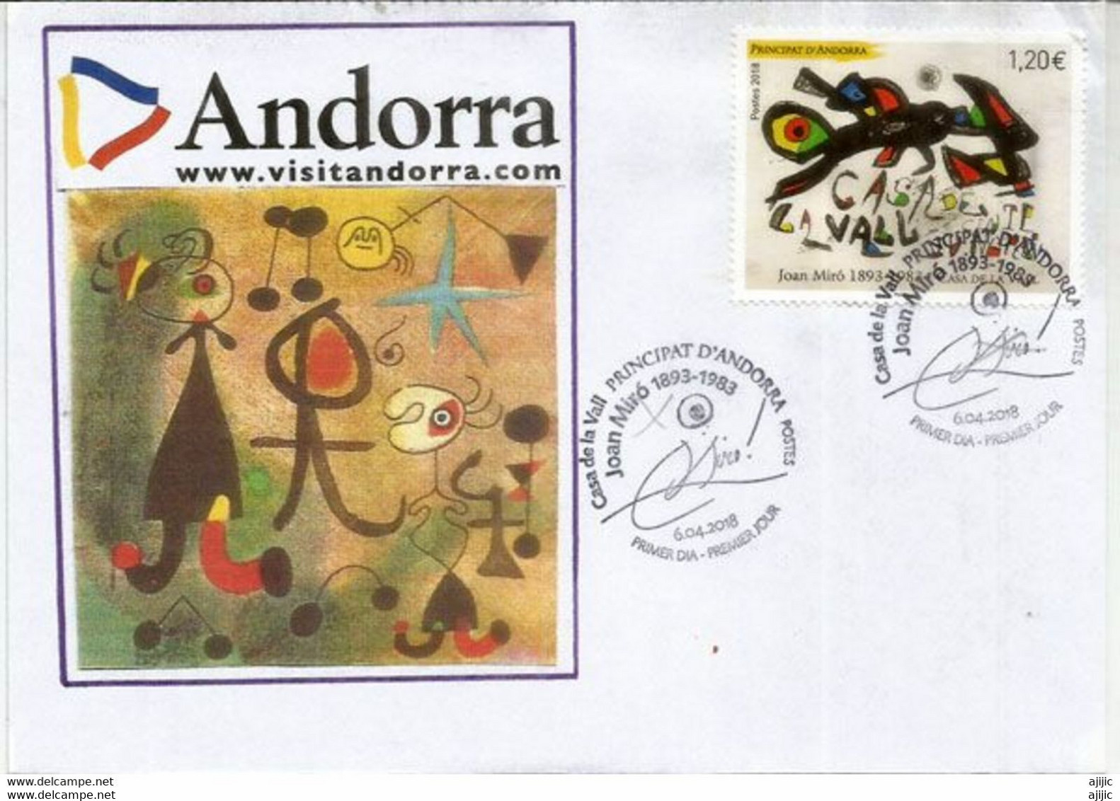 ANDORRA.Tableau Joan Miro "Casa De La Vall", Lettre FDC Annee 2018 - Covers & Documents