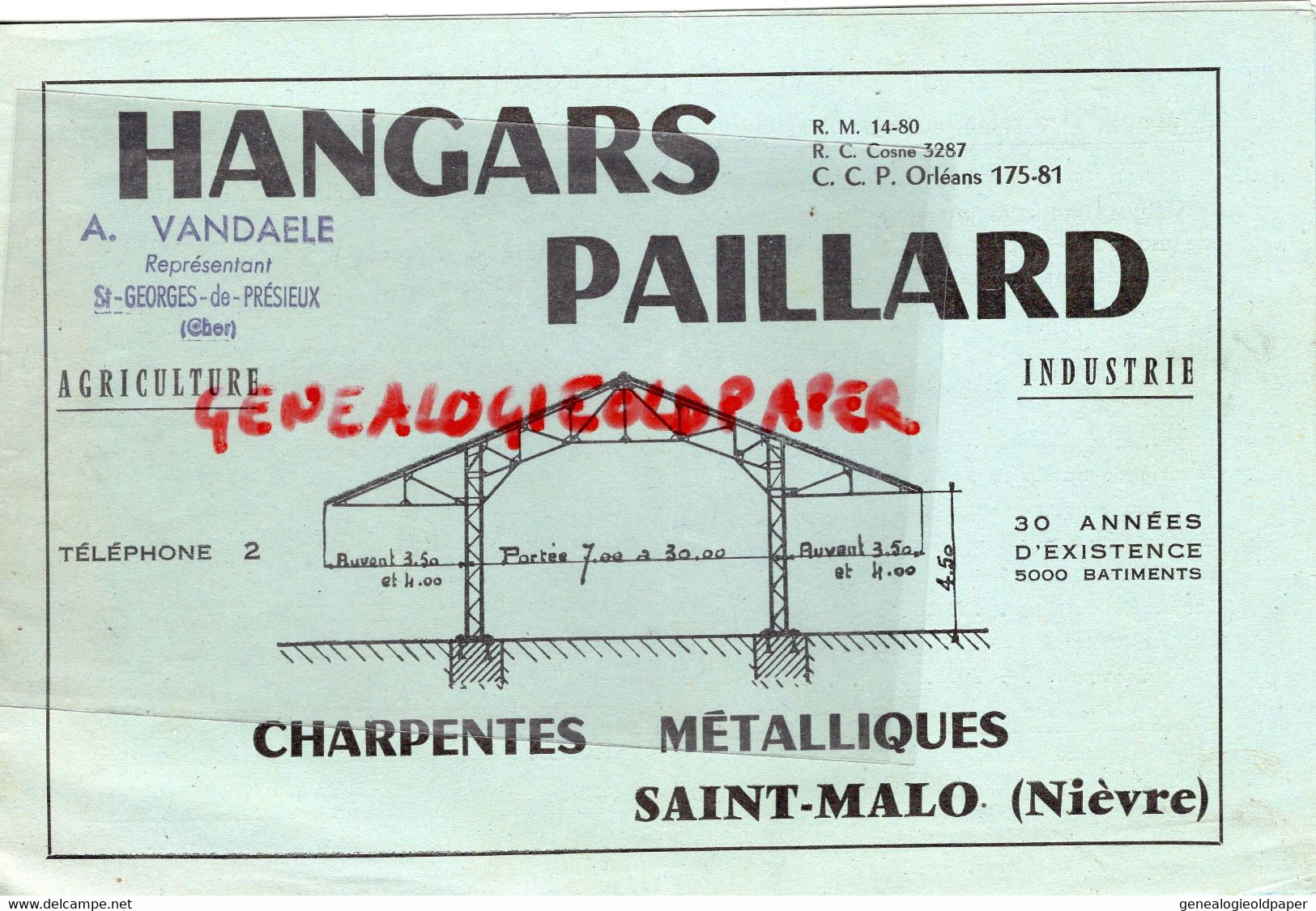 58- ST SAINT MALO-NIEVRE-RARE CATALOGUEHANGAR HANGARS PAILLARD-AGRICULTURE CHARPENTES-A. VANDAELE ST GEORGES PRESIEUX - Landwirtschaft