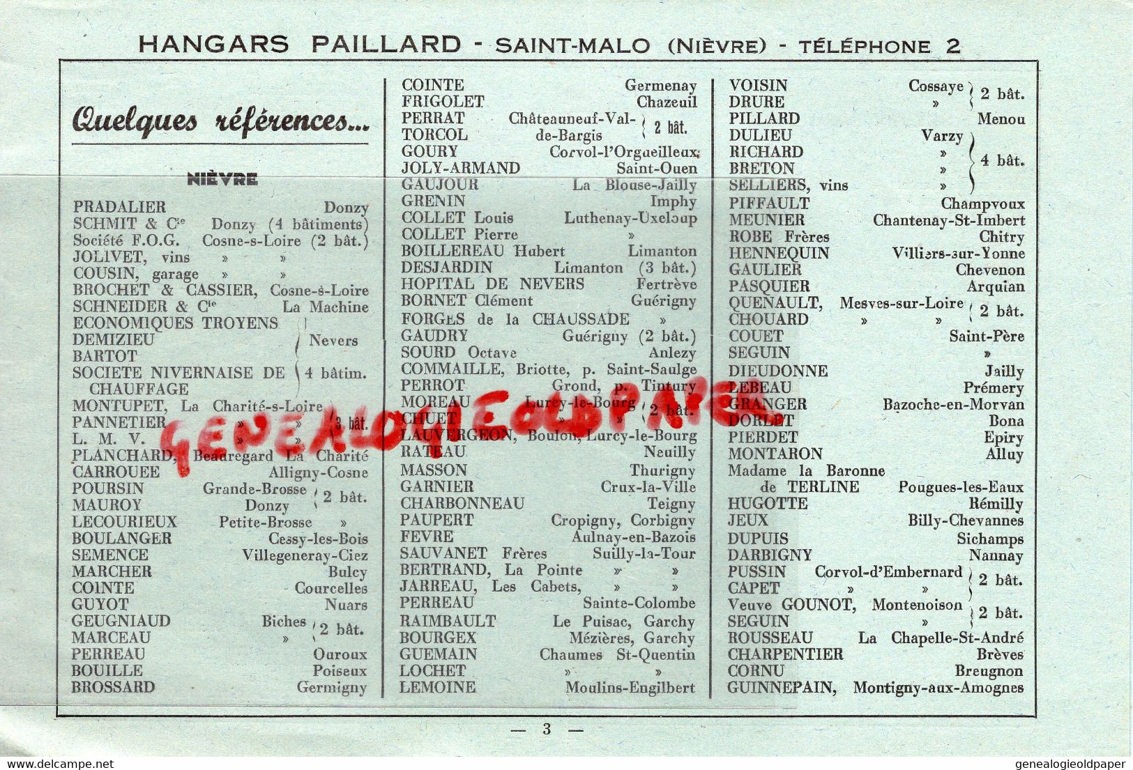 58- ST SAINT MALO-NIEVRE-RARE CATALOGUEHANGAR HANGARS PAILLARD-AGRICULTURE CHARPENTES-A. VANDAELE ST GEORGES PRESIEUX - Landwirtschaft