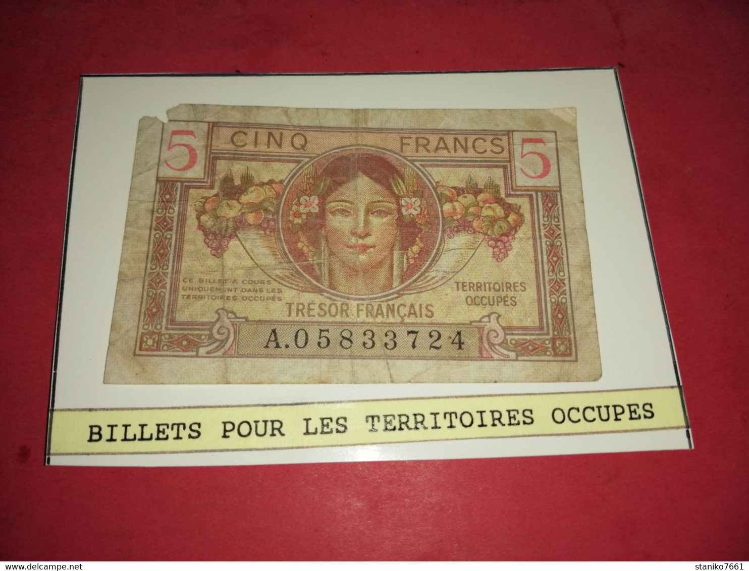 BILLET DU TRESOR FRANCAIS TERRITOIRES OCCUPES 5  Francs - Non Classés