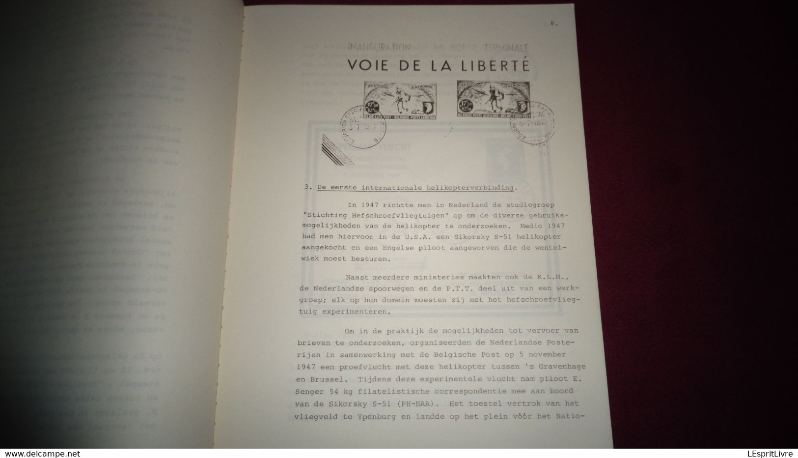 HET HELIKOPTERPOSTDIENST IN BELGIË Marcophilie Aéropostale Cachet Aérophilatélie Hélicoptère Luchtpost SABENA Sikorsky