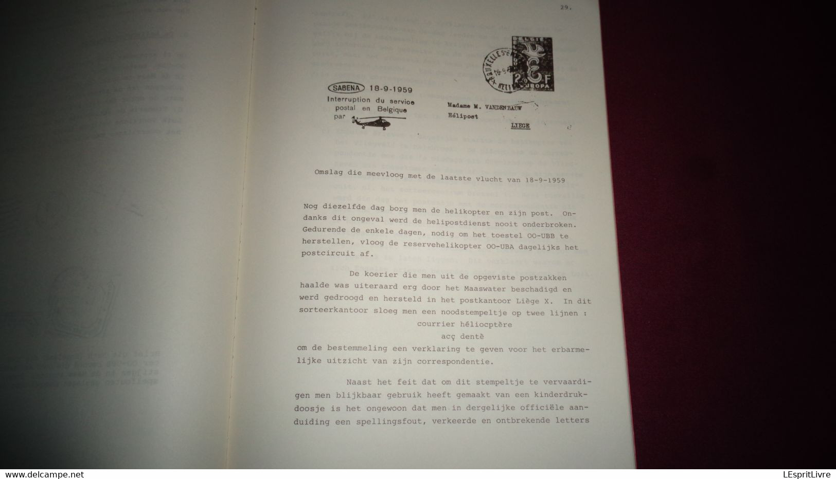 HET HELIKOPTERPOSTDIENST IN BELGIË Marcophilie Aéropostale Cachet Aérophilatélie Hélicoptère Luchtpost SABENA Sikorsky