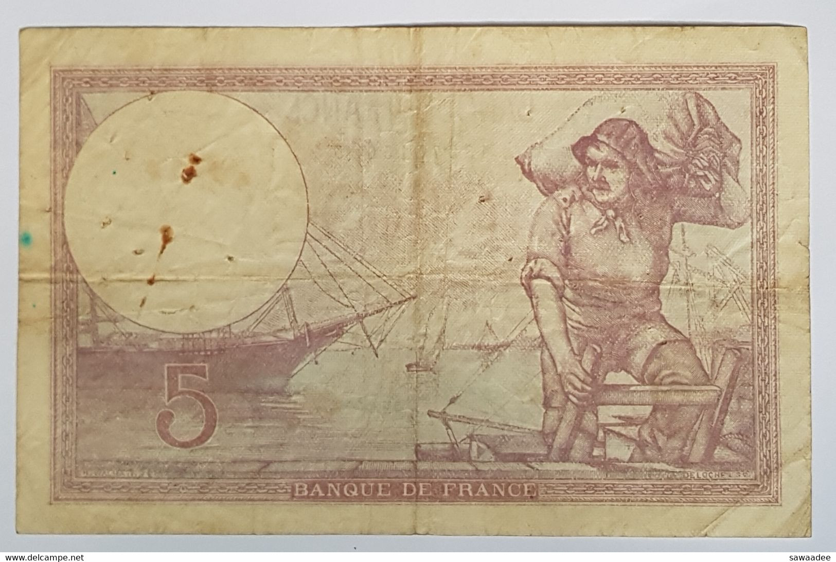 BILLET DE BANQUE - FRANCE - 5 FRANCS - P.72e - 26/05/1933 - PROFIL DE FEMME - PÊCHEUR - 5 F 1917-1940 ''Violet''