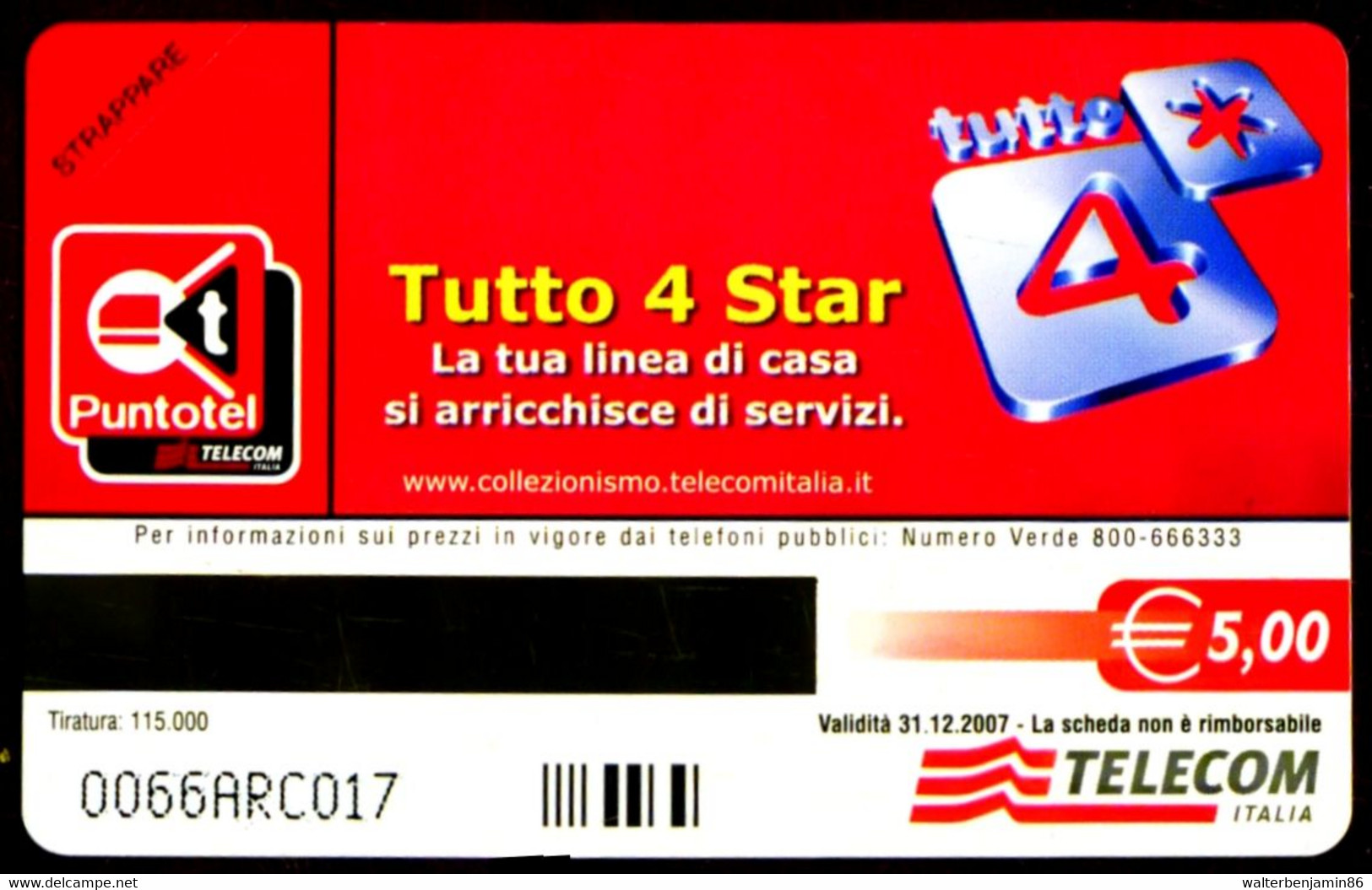 G 2203 705 C&C 4323 SCHEDA TELEFONICA NUOVA TUTTO 4 STAR - PROVA ARC - Speciaal Gebruik