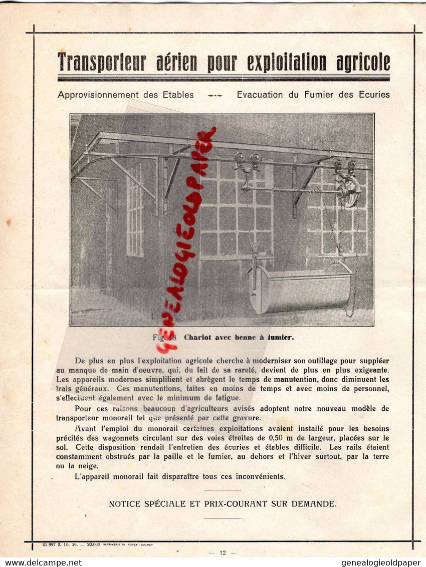 68-COLMAR-03-MOULINS-RARE PUBLICITE BRENCKMANN ITTEL-DECHARGEURS AGRICULTURE- ETS. CHAMBON 10 PLACE REPUBLIQUE 1936