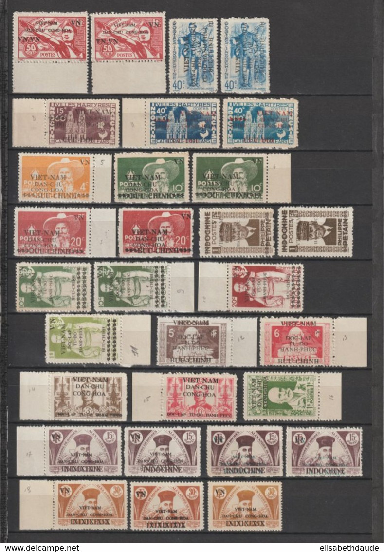 NORD VIETNAM - 1945/1946 - COLLECTION SURCHARGES COMPLETE (dont YT 59 ** MNH) ! + VARIETES COULEUR ! NEUFS - 3 PAGES - Vietnam