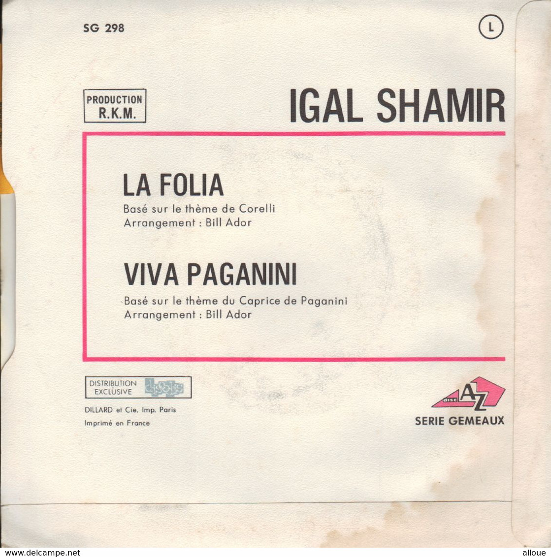 IGAL SHAMIR - FR SG - LA FOLIA  + 1 - Musiques Du Monde