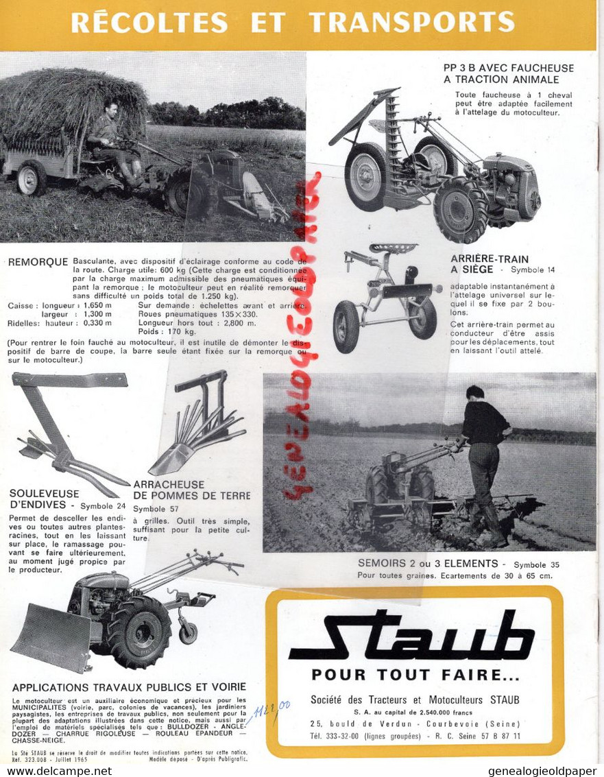 92- COURBEVOIE-RARE CATALOGUE STAUB -TRACTEUR MOTOCULTEUR-FAUCHEUSE-SEMOIR-CHARRUE-FRAISE BRABANT-CULTIVATEUR-BINEUSE - Agriculture