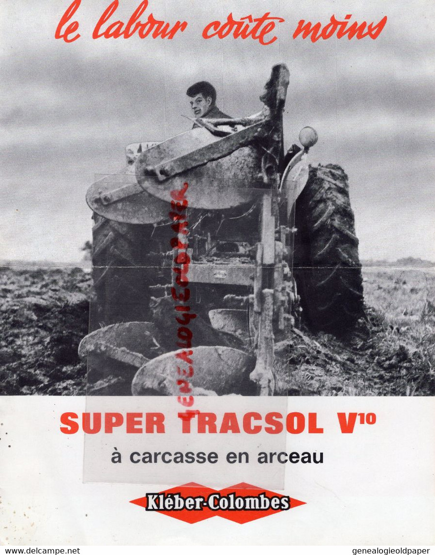 92- COLOMBES- PARIS- RARE PROSPECTUS PUBLICITE PNEUMATIQUES TRACTEUR KLEBER  SUPER TRACSOL V10- 1962 - Landwirtschaft