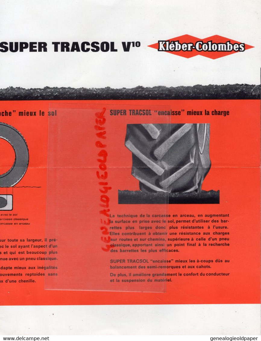 92- COLOMBES- PARIS- RARE PROSPECTUS PUBLICITE PNEUMATIQUES TRACTEUR KLEBER  SUPER TRACSOL V10- 1962 - Landwirtschaft