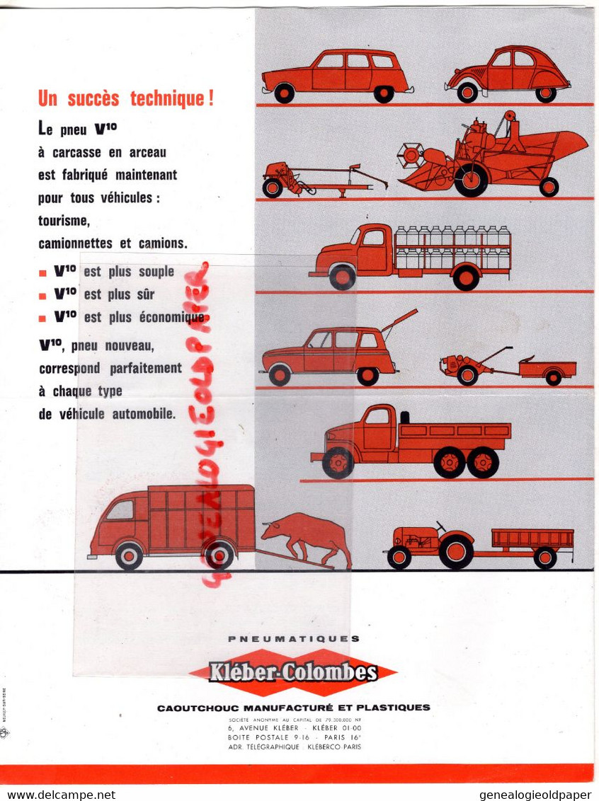 92- COLOMBES- PARIS- RARE PROSPECTUS PUBLICITE PNEUMATIQUES TRACTEUR KLEBER  SUPER TRACSOL V10- 1962