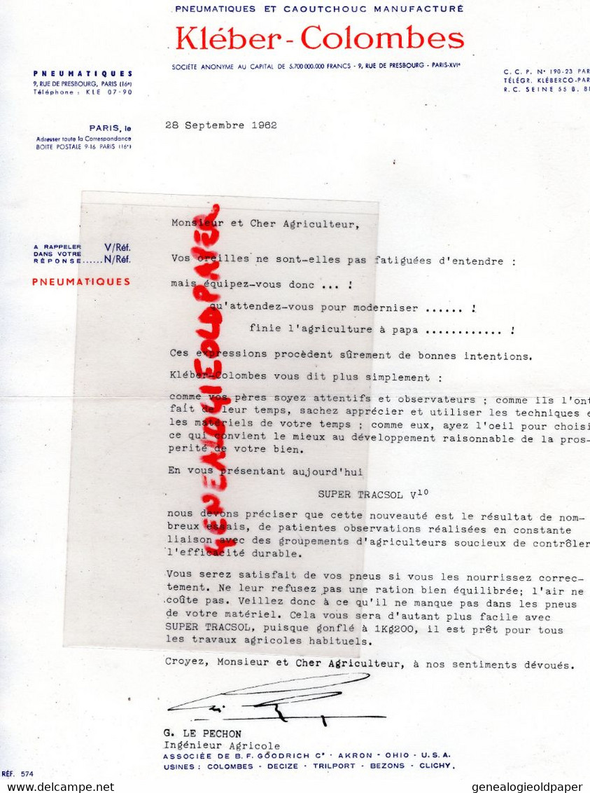 92- COLOMBES- PARIS- RARE PROSPECTUS PUBLICITE PNEUMATIQUES TRACTEUR KLEBER  SUPER TRACSOL V10- 1962