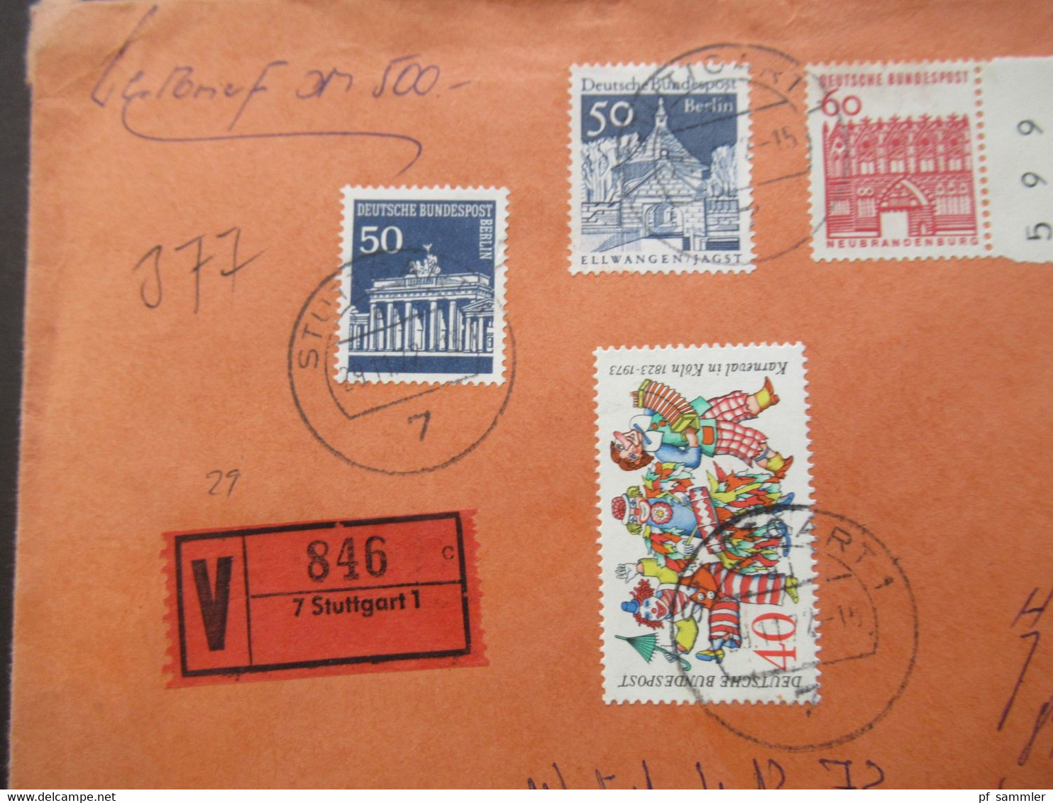 Berlin (West) 1972 Deutsche Bauwerke I Und II MiF Mit BRD Marke Wertbrief 500 DM Stempel Stuttgart Nach Schongau - Brieven En Documenten