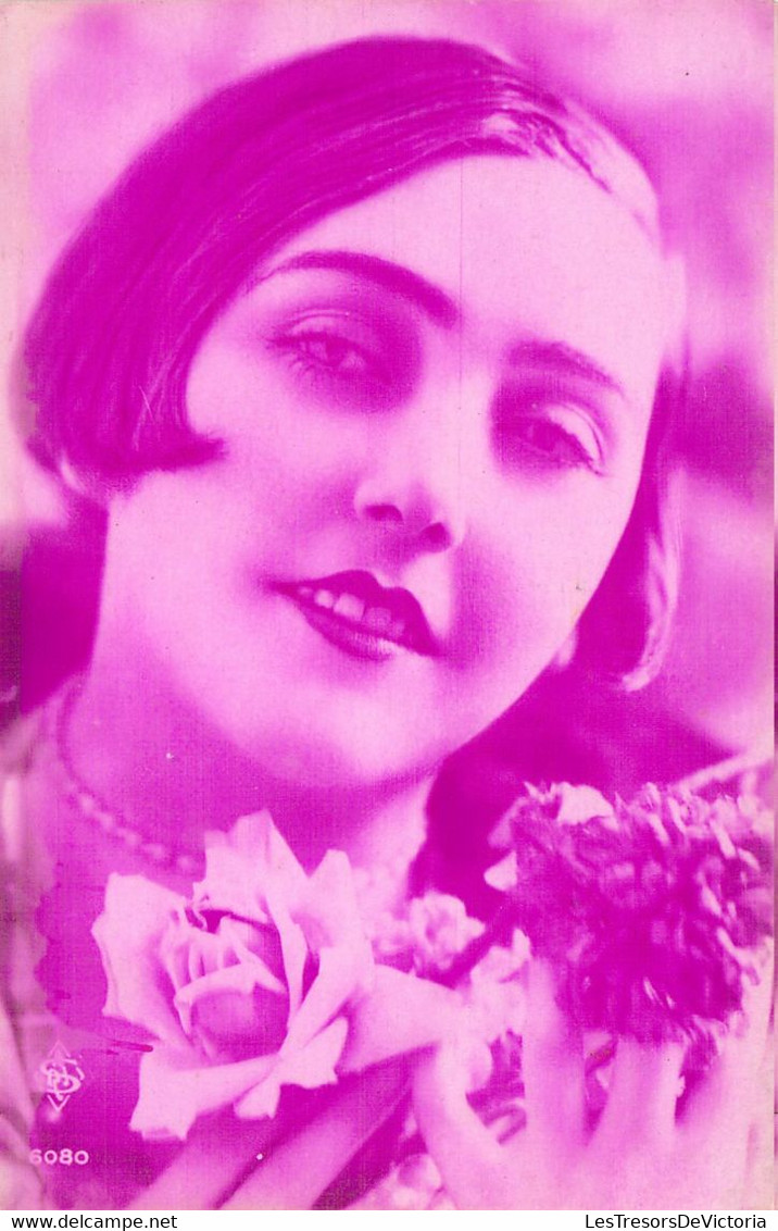 Fantaisie - Femme - Portrait Rose - Maquillage - Perles - Fleur - Carte Postale Ancienne - Vrouwen