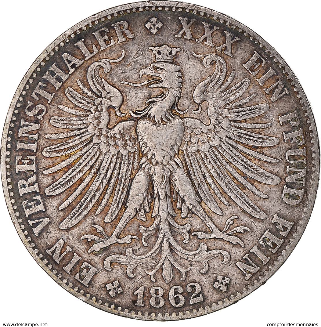 Monnaie, Etats Allemands, FRANKFURT AM MAIN, Thaler, 1862, TTB, Argent, KM:370 - Taler & Doppeltaler