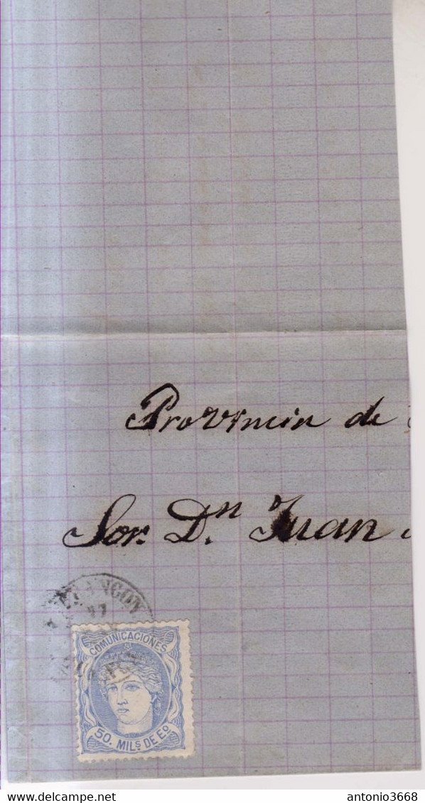 Año 1870 Edifil 107 50m Sellos Efigie Envuelta Matasellos Tarancon Cuenca - Lettres & Documents