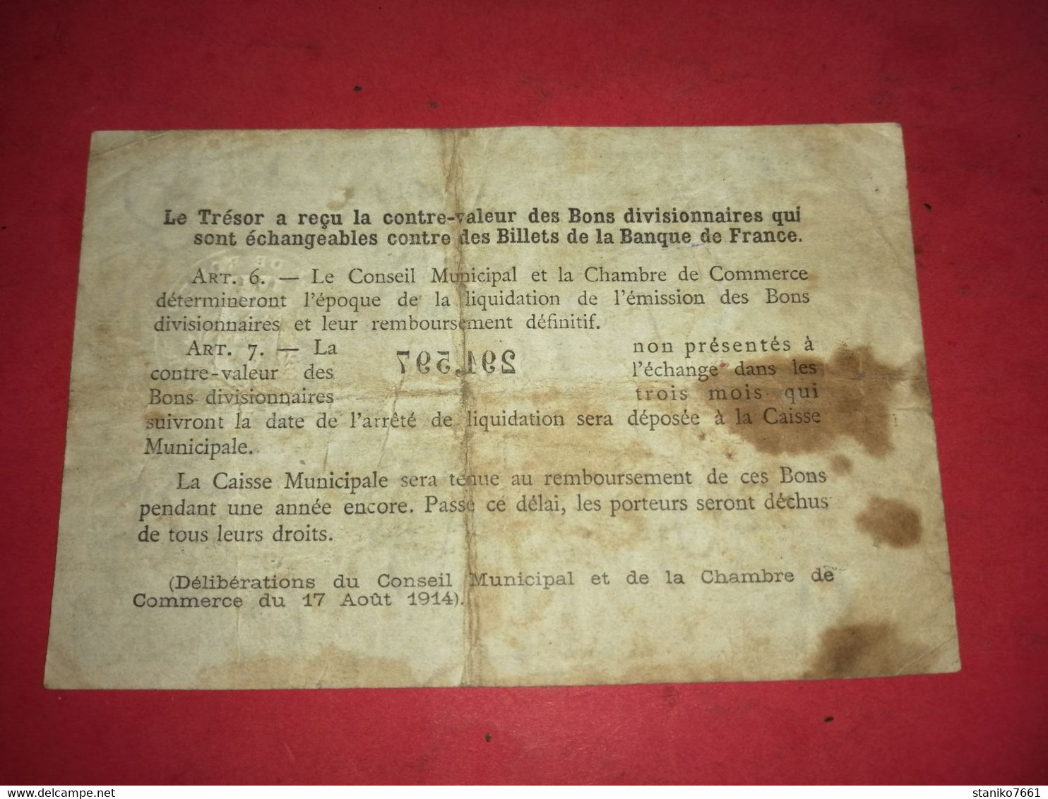 BILLET DE 50 CENTIMES CHAMBRE DE COMMERCE DE ROUEN 1922 - Autres & Non Classés