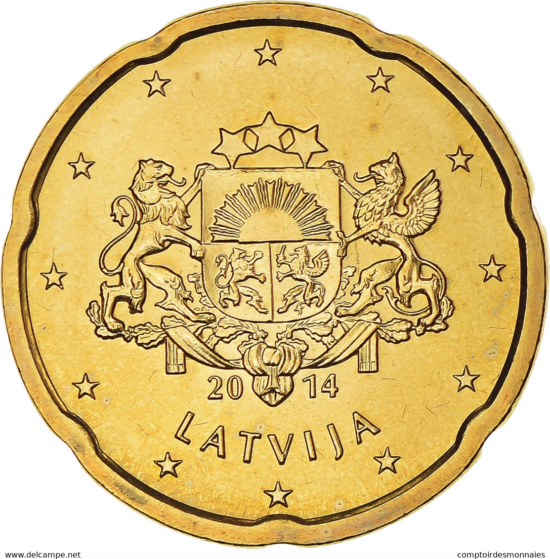 Lettonie, 20 Euro Cent, 2014, FDC, Laiton - Latvia