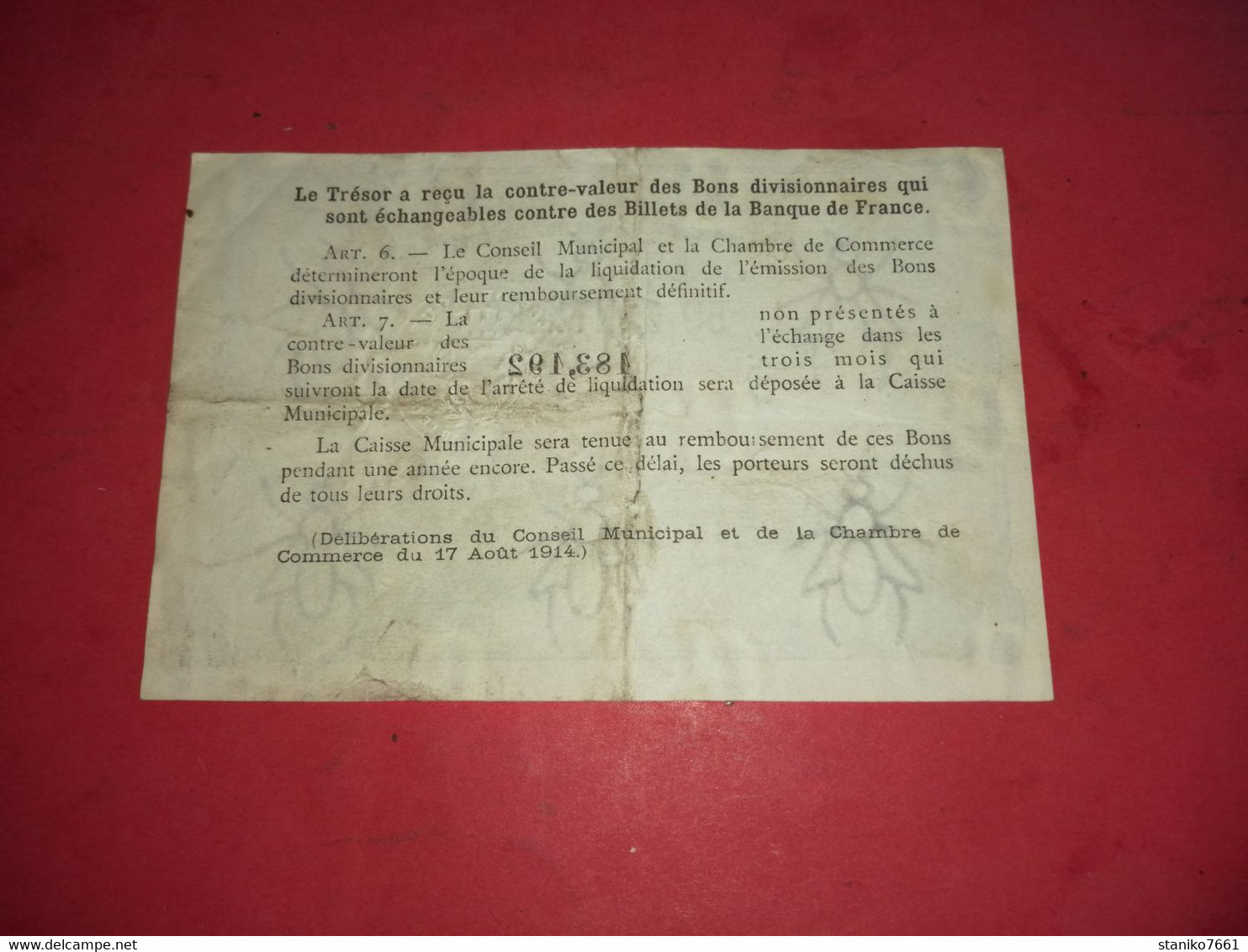 BILLET DE 50 CENTIMES CHAMBRE DE COMMERCE DE ROUEN 1920 - Autres & Non Classés