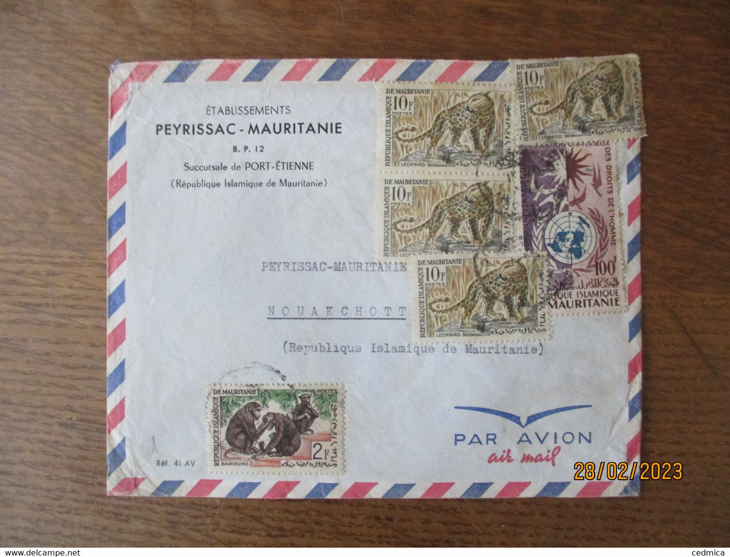 ETABLISSEMENTS PEYRISSAC-MAURITANIE REPUBLIQUE ISLAMIQUE DE MAURITANIE ENVELOPPE 6 TIMBRES CACHET 12-6 1964 NOUAKCHOTT K - Mauritanie (1960-...)