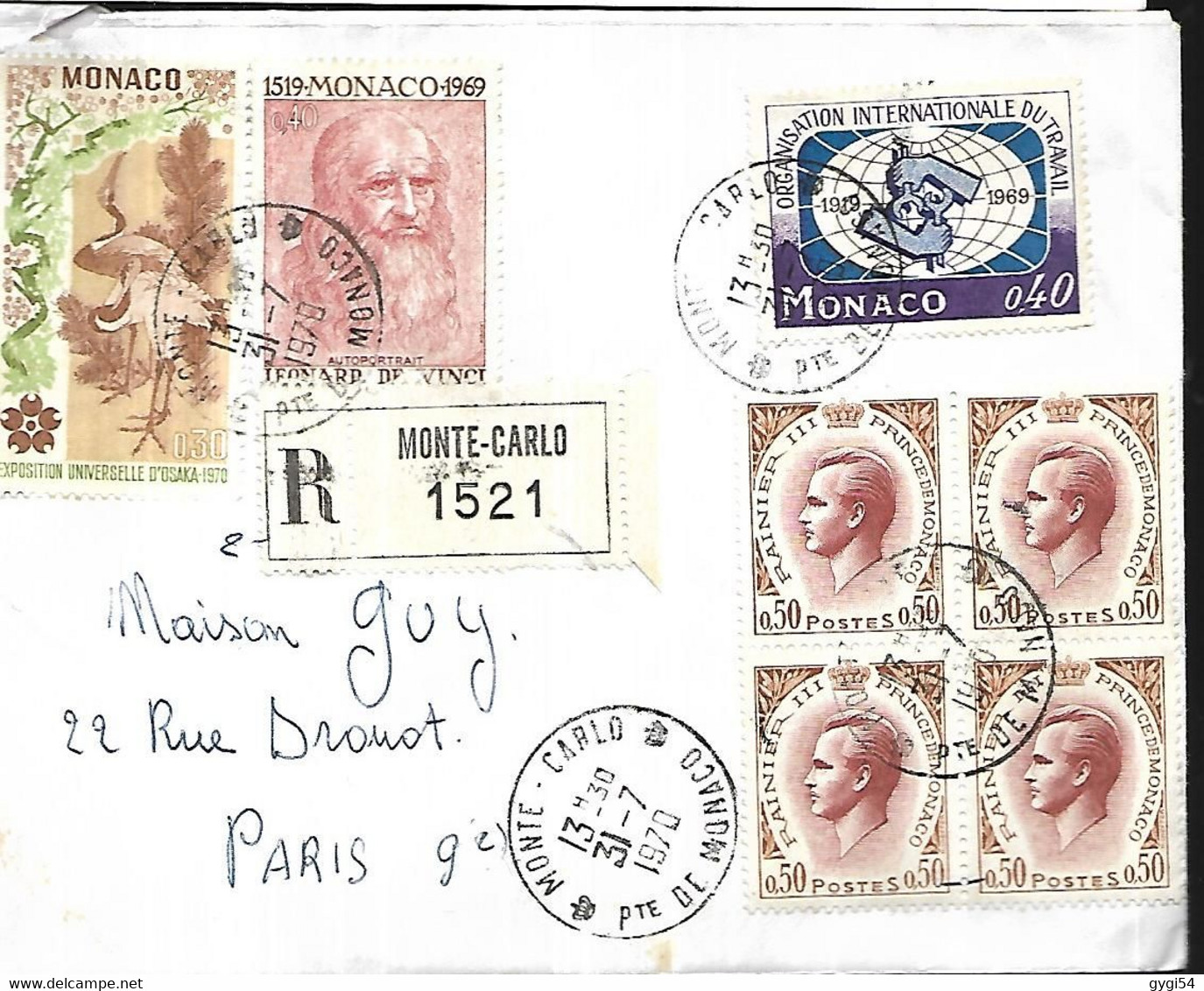MONACO LETTRE RECOMMANDEE  DU 31 07 1970   POUR PARIS - Lettres & Documents